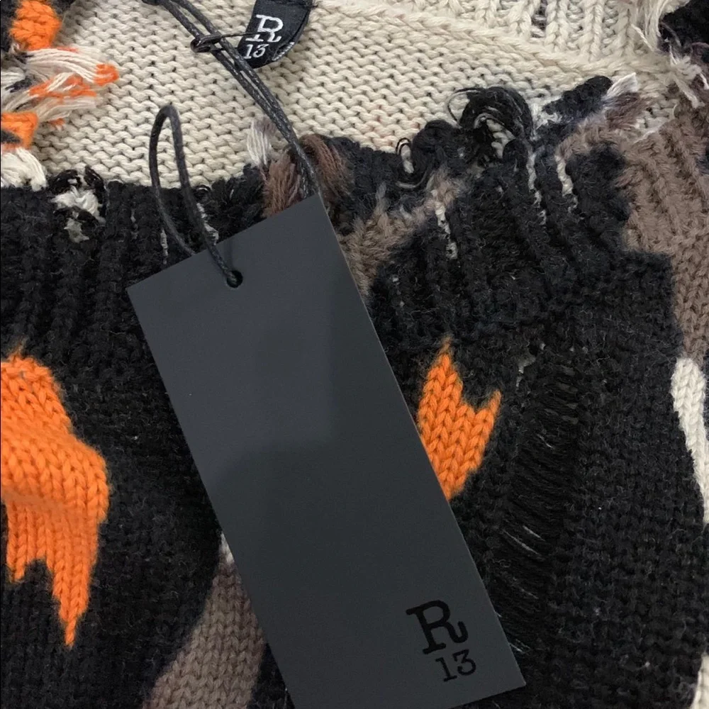 R13 Black and Brown Leopard Oversized Long Sleeve Crewneck Sweater Size M - Picture 6 of 8